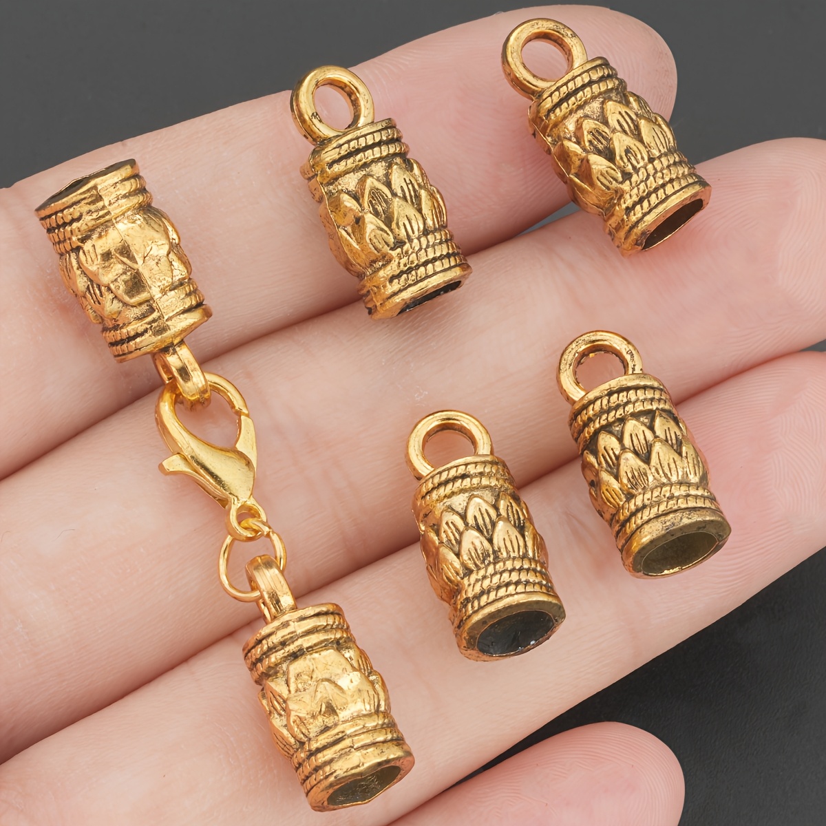 20pcs Antique Golden Lotus Pattern Rope Buckles for Crafting