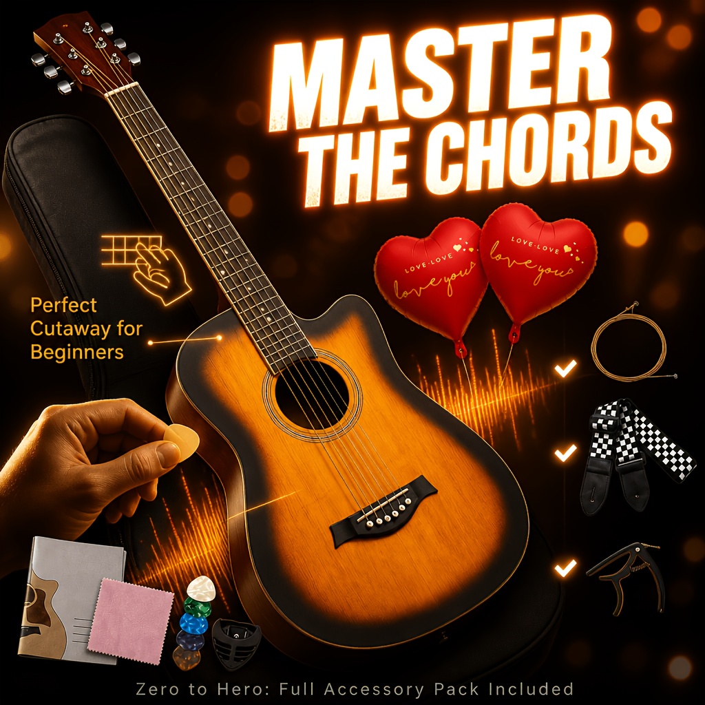 38 Inch Cutaway Acoustic Guitar, Easy Fret Press for Beginners,... product image 10