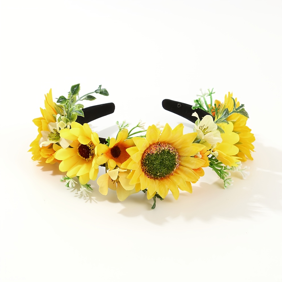 TEMU 1pc Sunflower Flower Headband, Stylish Boho Style, Wedding, Vacation And Daily Wear