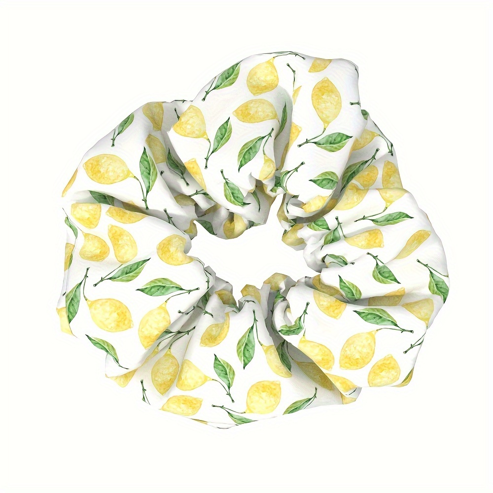 Image of Lemon Pattern Large Hair Tie For Women, Fabric Hair Rope, Chubby Hair Accessory, Hair Tie Ornament, Cute
