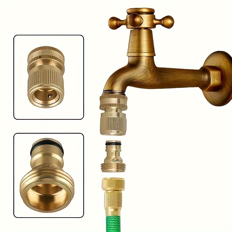 

2-piece American Standard Brass 3/4" Hose Quick Connectors - Male & Female Garden Water Pipe Fittings, Durable Rubber