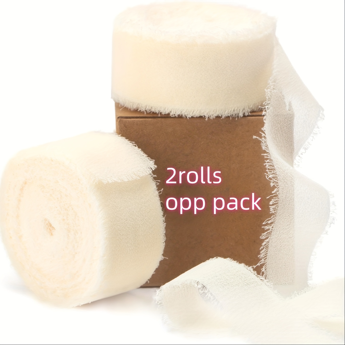 Image of 2 Rolls 1 Inch X Cream Chiffon Ribbon - Soft, Fringed Polyester For Wedding Invitations, Bridal Bouquets, Flower Arrangements, And Elegant Decorative Wrapping, Wedding Decorations