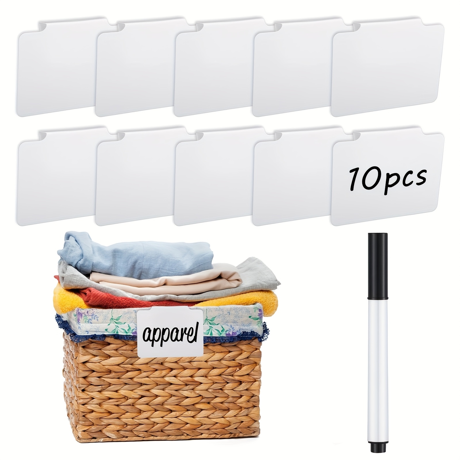 Image of 11pcs Basket Labels Clip Set, 10 Kitchen Clip Label Holder Removable Pvc Bin With 1 Chalk Marker For Basket Pantry Organization Box ( Clip, Black Pen)