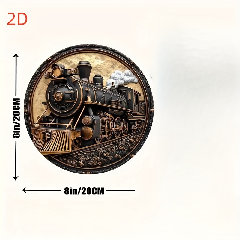 TEMU 2d Flat - 2d Plane - 1pc Vintage Steam Locomotive Train Metal Wall Art - 8 Inch Round Aluminum Sign With , No Electricity Needed, Home, Office,