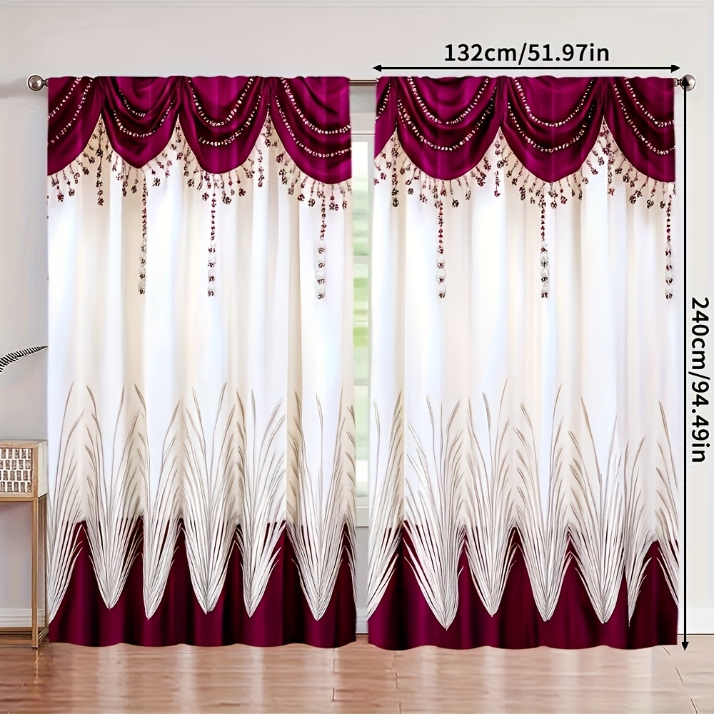 TEMU 2 pièces, Rideaux 2D IMPRESSION PLATTE, Rideaux Rouge Tissu Polyester 100% Durable ( tringle, mouvement, batterie) Art Déco pour Salon, Chambre,