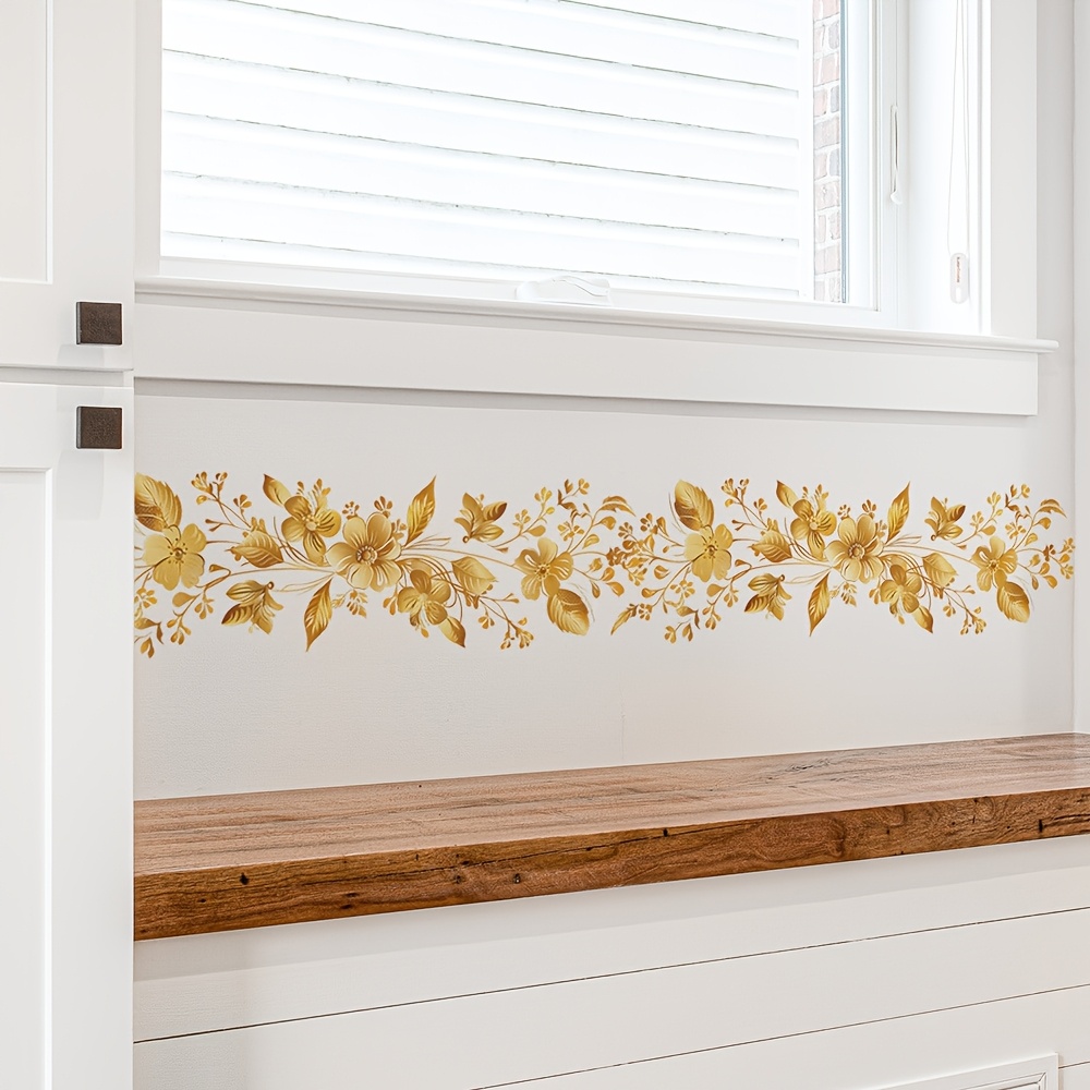 1pc Golden Floral Vinyl Wall Decal - Elegant Leaf & For Bedroom, Living Room, Hallway - , Removable Home Decor Sticker