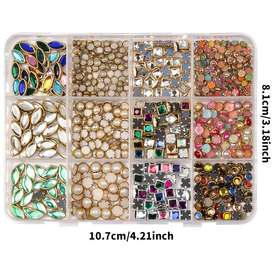12-slot Mixed Rhinestone Nail Art Decoration Set - Diy Nail Accessories Suitable For Hand & Foot Care, Nail Designs With Rhinestone Decorations, Pre- For For Use