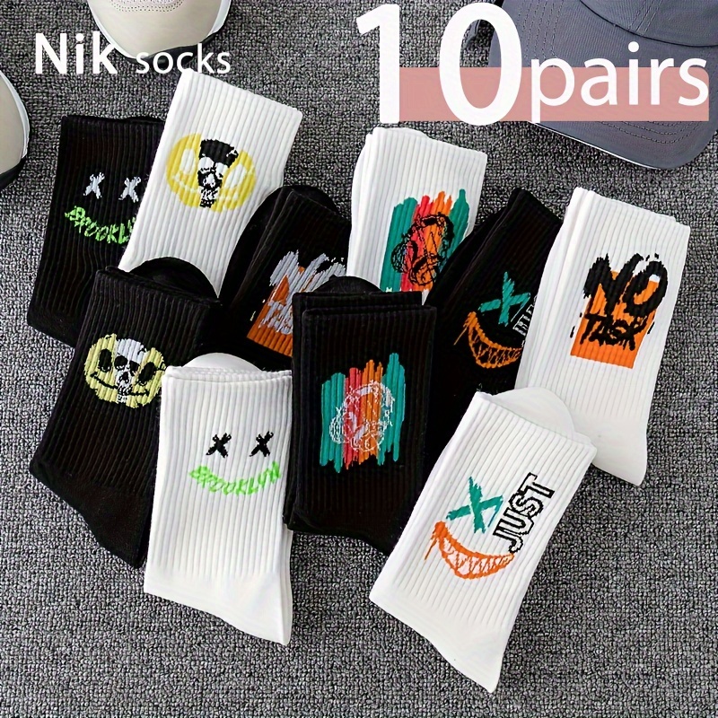 TEMU 5/10 Pairs Of Boy's Trendy Street Style Crew Socks, Comfy Breathable Soft & Elastic Socks, Ideal Gifts For  Boy's Hosiery