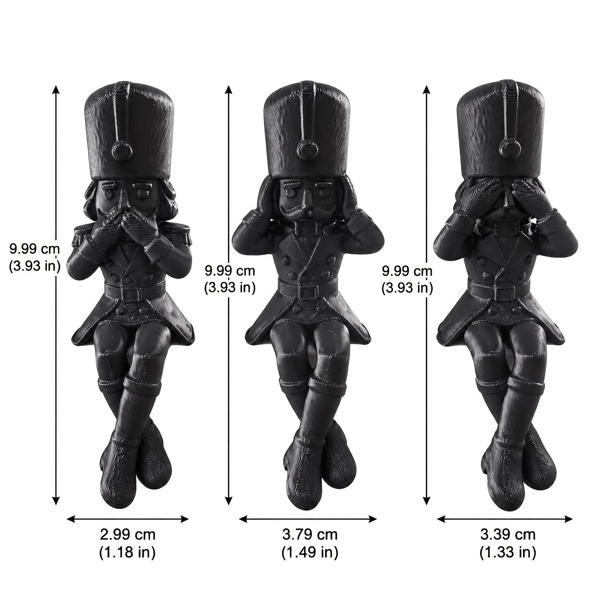 TEMU 3pcs Vintage Nutcracker Soldier "see No Evil, No Evil, Speak No Evil" Set, A Trio Of High-hatted Guards Covering Their Mouths, Ears, And Eyes