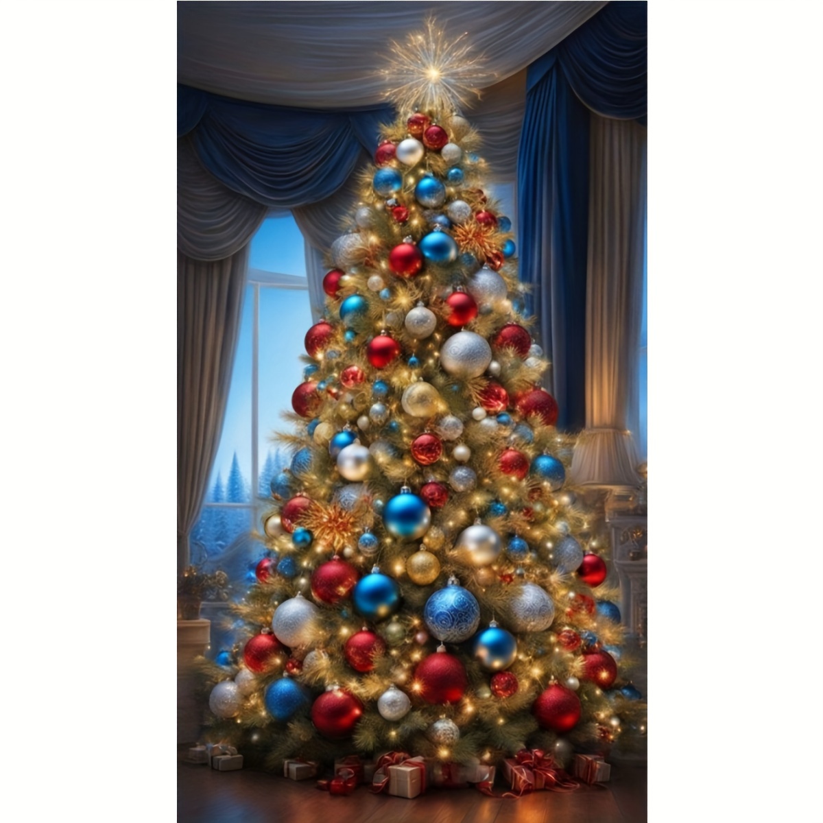 

5d Diy Christmas Tree Diamond Painting Kit Round Diamond Art Full Drill Acrylic Home Decor 40x70cm