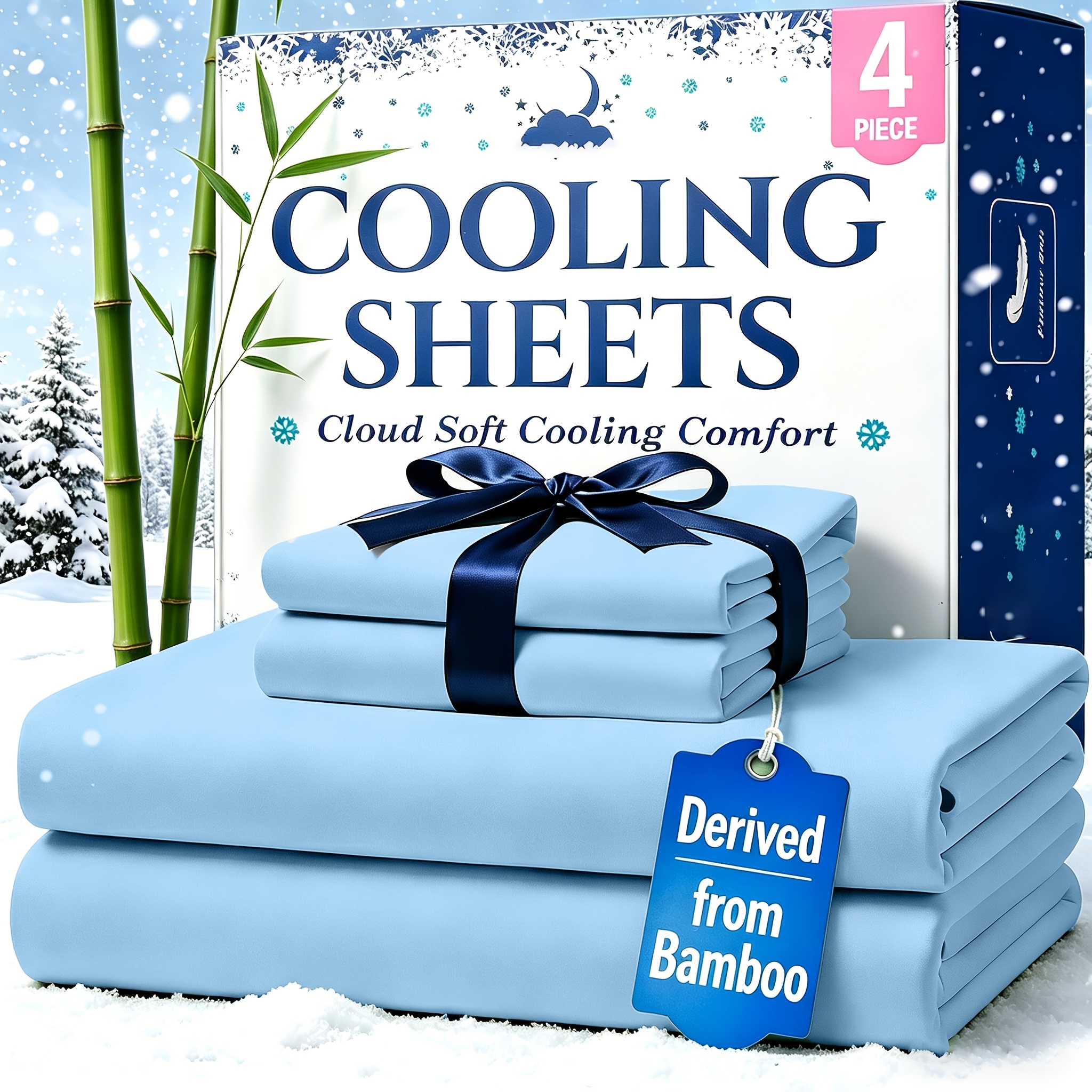 TEMU 4pcs Bamboo Cooling Bed Sheets For Hot Sleepers & Deep - , Smooth, Luxury Sheet Set 40cm Deep Pocket, Bedding Kids Bedroom /adults Room