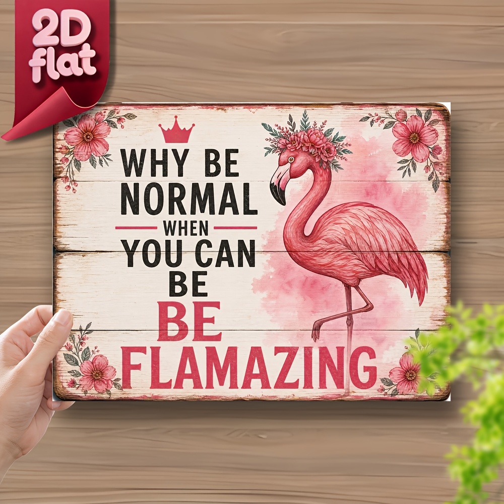 TEMU 2d Flat, 2d Flat Plane: 1 Vintage Flamingo Fun Wooden Ornament, Designed In Pink And White, Featuring The Quote "why When Flamingo-?" Suitable