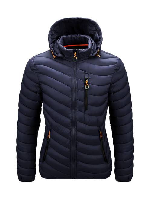 new autumn and winter lightweight jacket with detachable hood stand collar contrasting colors and warm insulation designed for women
