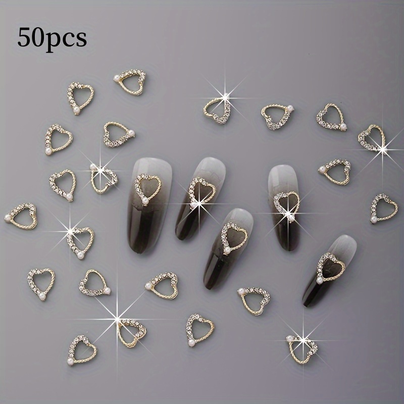 Image of 50pcs, Alloy Nail Art Decorations, With Rhinestones, Luxury Alloy Nail Art Jewelry Decorations, Unscented Nail Art Supplies