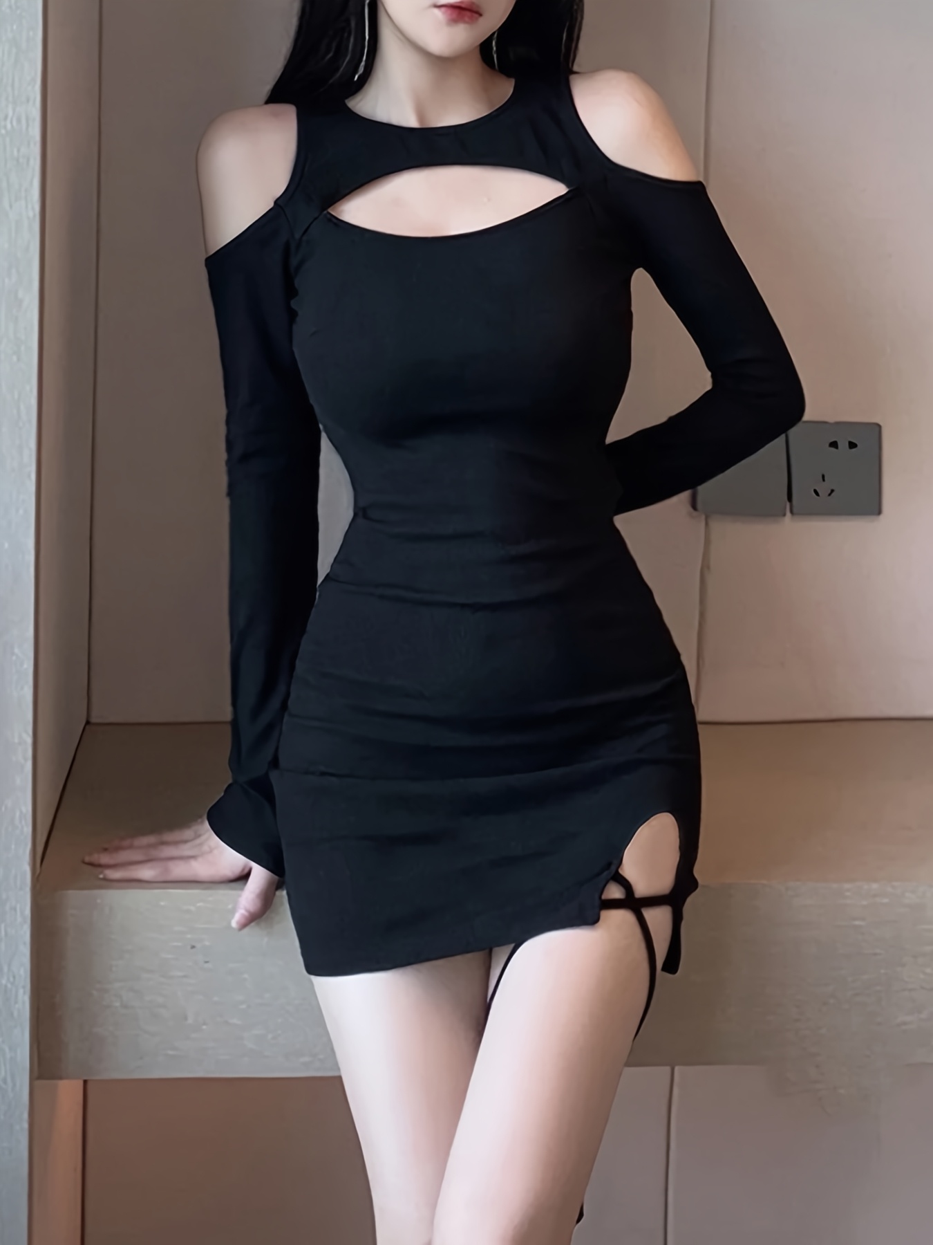 bodycon dress pakistan AGNES Black Bodycon Stretch Dress by RUDSAK