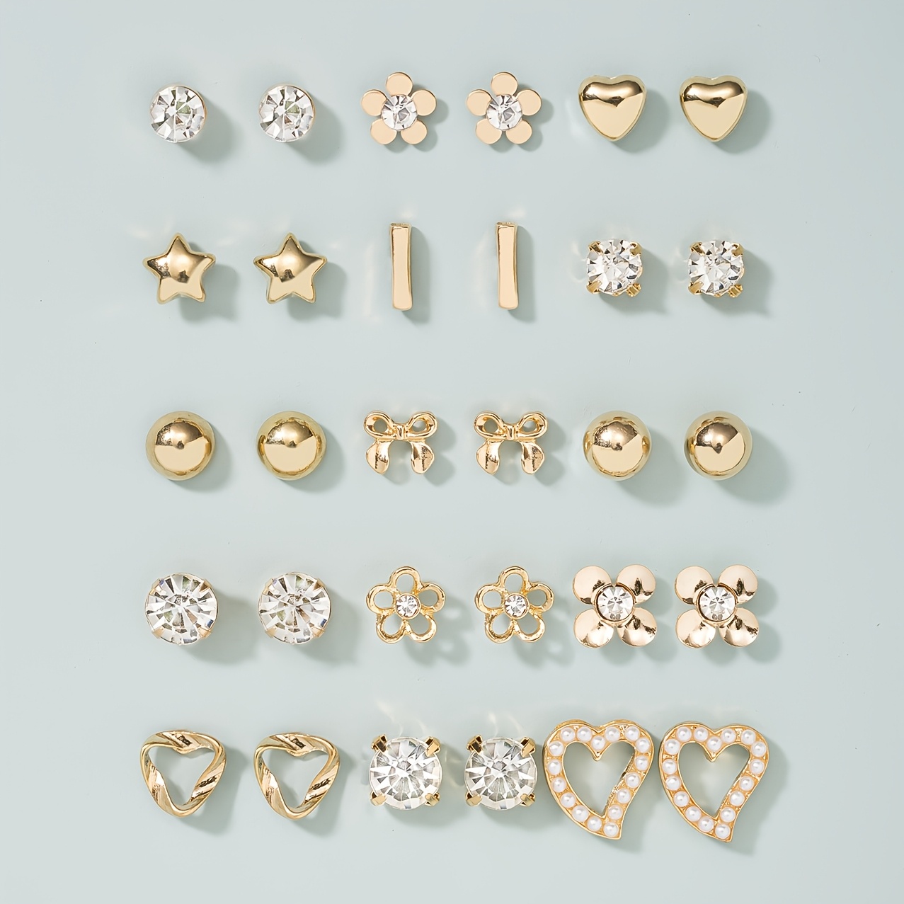 Image of A Set Of 30pcs Earring Set, Fashionable, Easy, Multi-piece Set, Heart-shaped, Cute , , Knot, Women' Wear Earrings Gift