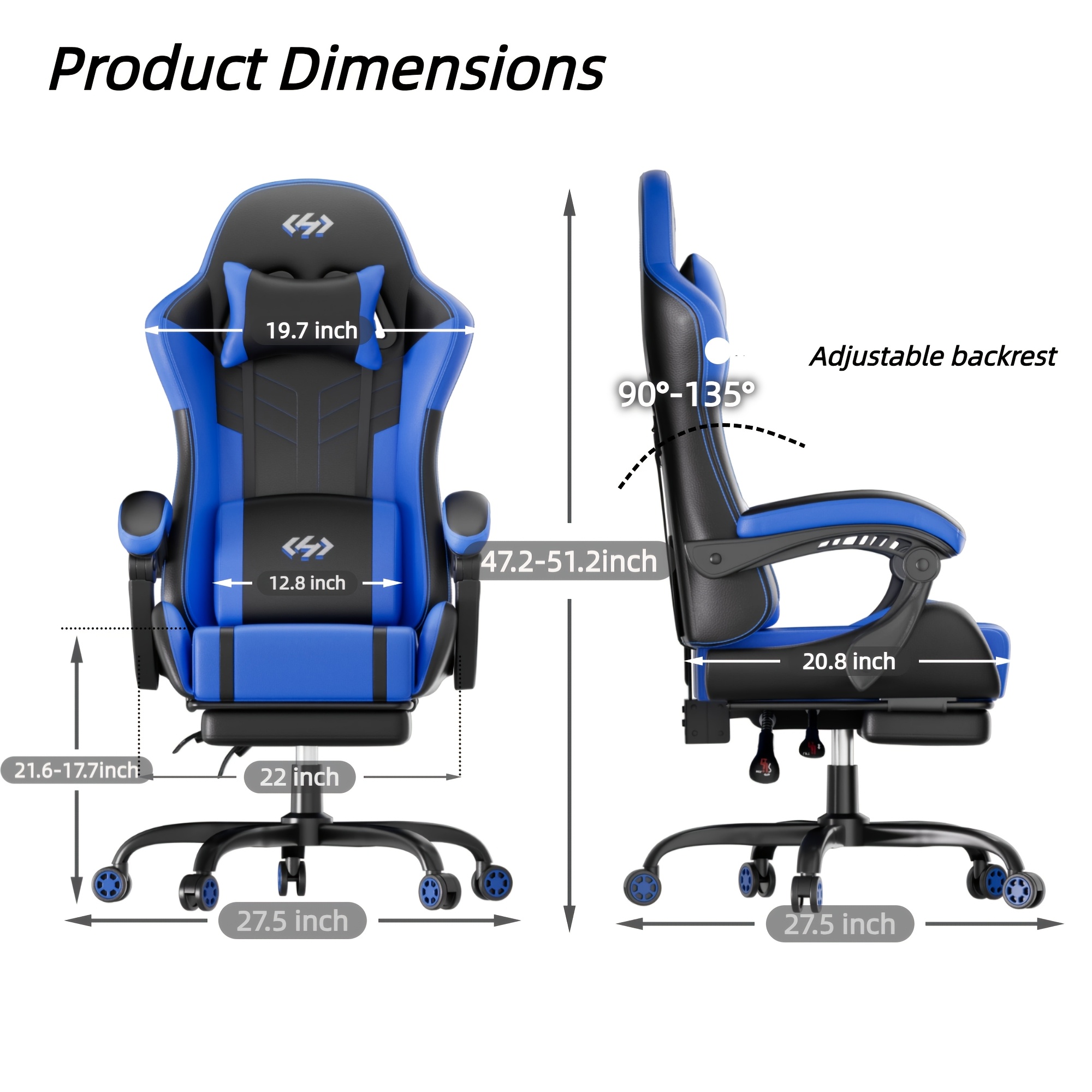 Gaming Chair with Massage Lumbar Support Ergonomic Computer Chair for Adults with Footrest and Lumbar Support with 360° Swivel Seat PU Leather Office Chair, Crafted From Durable Faux Leather, Best Gift for Father and Boyfriend