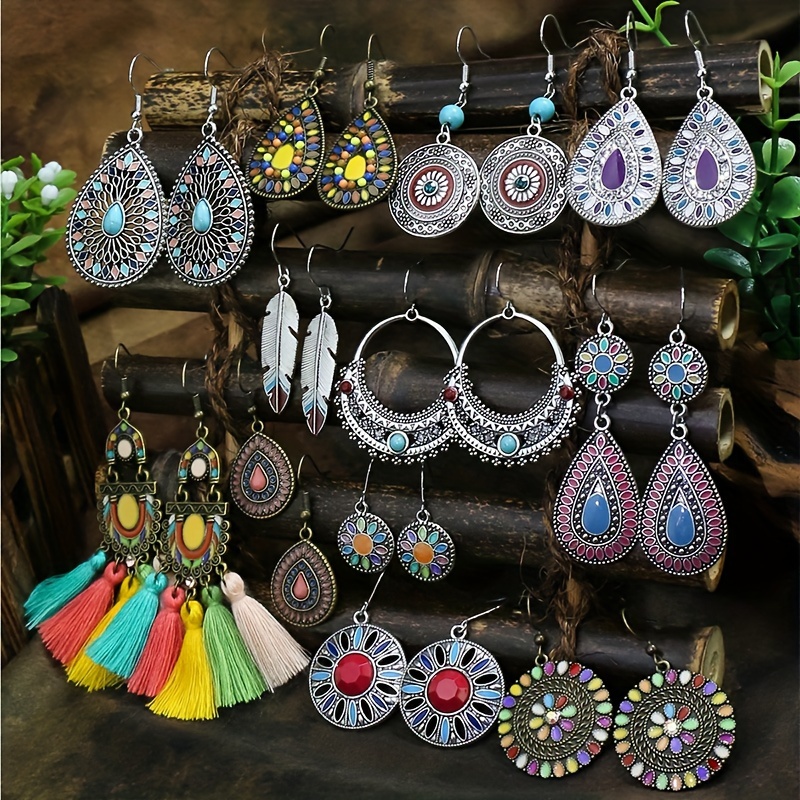 12 pieces boho earrings colorful   earrings women   tassel earrings jewelry details 0