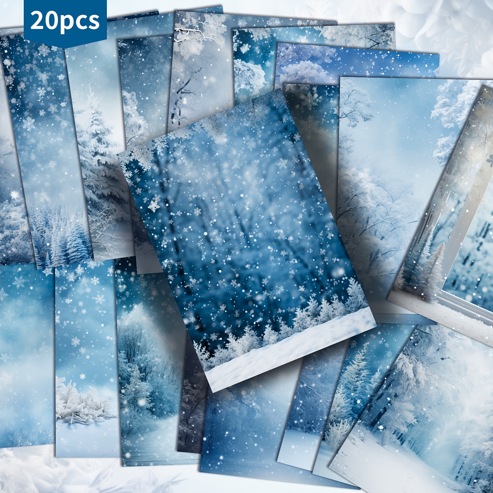TEMU 20pcs (pack) Asstss Winter Snow Postcards - Retro Pinup & Vintage Junk Journal Pages, Personalizable Scrapbook Paper Suitable For Scrapbooking,