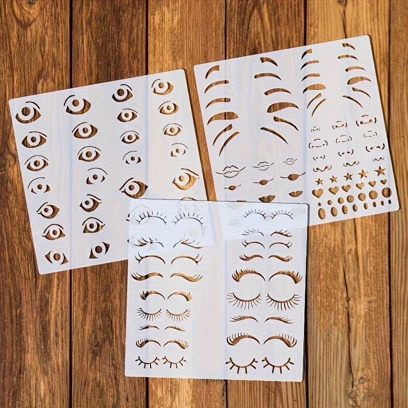 E-shop 3-teiliges Gesichtsmerkmal-Schablonen-Set, 5,9 Zoll wiederverwendbare Vorlagen für Augen, Nase, Augenbrauen, Lippen Schnurrbart, geeignet für