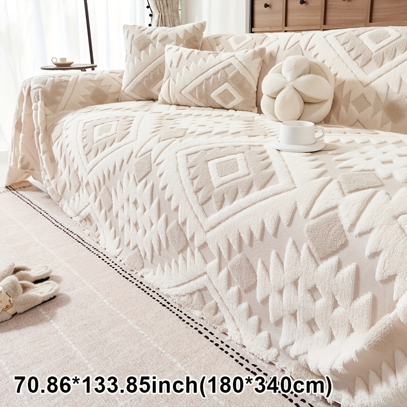 TEMU 1pc Popular Autumn And Winter New Sofa Protector | Stylish And Comfortable | 1 Bohemian Style Plush Sofa Cover, Full Coverage Sofa Cushion, Soft