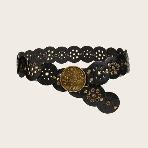1pc boho brown ladies belt waist seal retro do old bronze color carved hollow round metal air eye rivet stitching matching skirt pants suitable for parties parties festivals