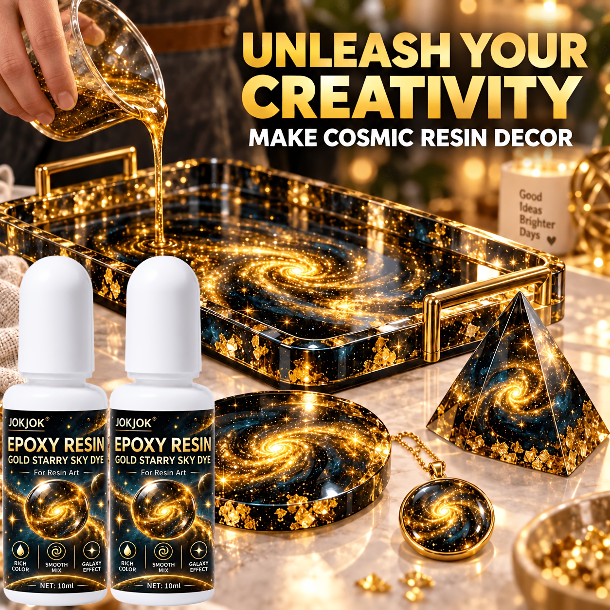 TEMU 2pcs Golden Liquid Epoxy Resin Pigment, Shimmering Style Dye. Great For Coasters, Trays, Jewelry, Art & Crafts, Perfect For Resin Casting And