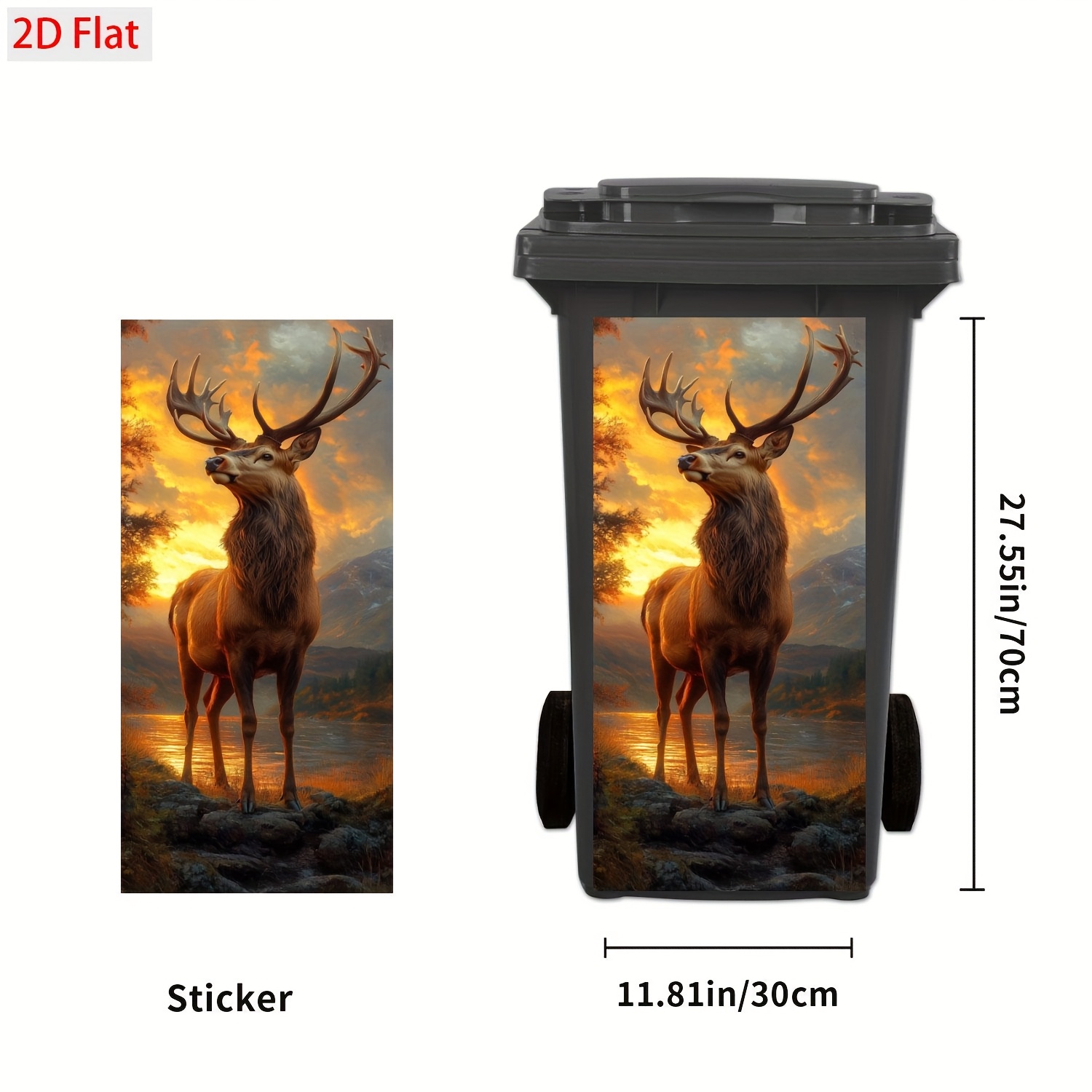 TEMU Art Animal Theme Trash Can Sticker, Vinyl Self-adhesive Waterproof Decal, Ideal For Kitchen & Home Decor, 11.81x27.55 Inches, Deer Silhouette At
