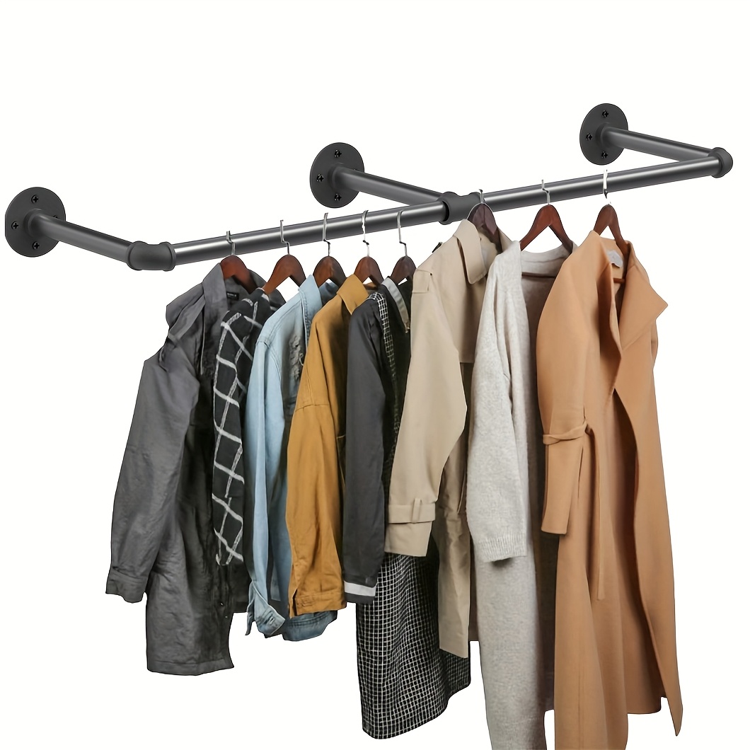 TEMU 1pc Heavy-duty Adjustable Wall-mounted Clothes Rail With Pipe Frame & Iron - Adjustable Length 90-180cm Metal Garment Rack Suitable For Home