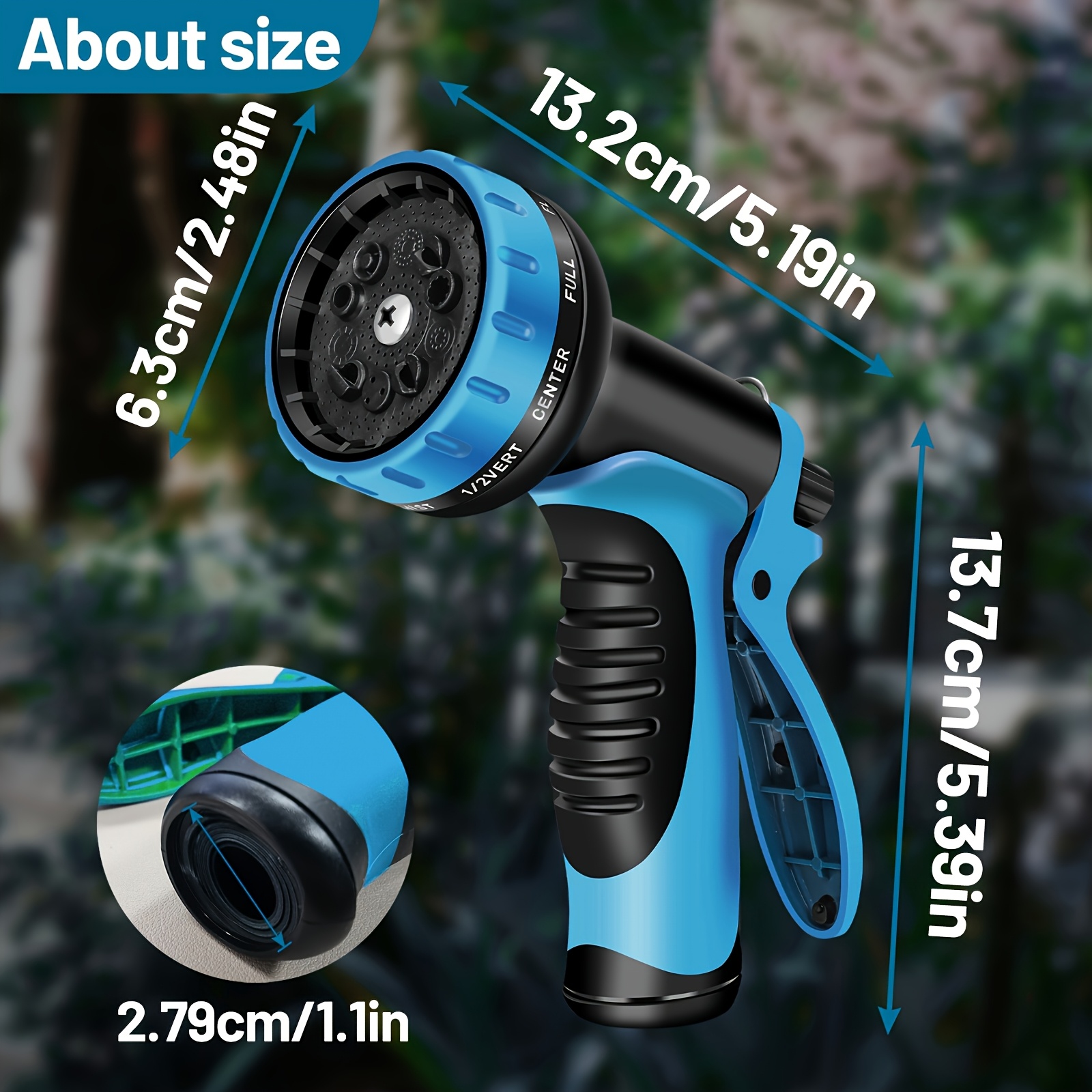 100   heavy duty garden hose 10 types of high pressure nozzles 3 4 inch solid brass fittings leak proof design durable rubber material   resistant   used for watering gardens and cleaning houses cars yards pet bathrooms etc Product details 0