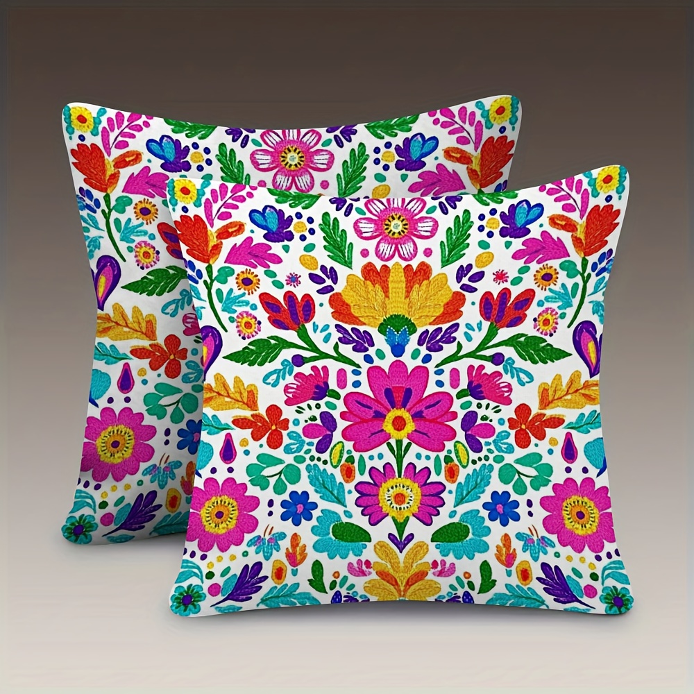 TEMU 2 Fundas de Cojín Mexicanas con Diseño Floral - Fundas Suaves de Cara con Patrones Retro de y Caléndula Multicolor sobre , Extraíble con