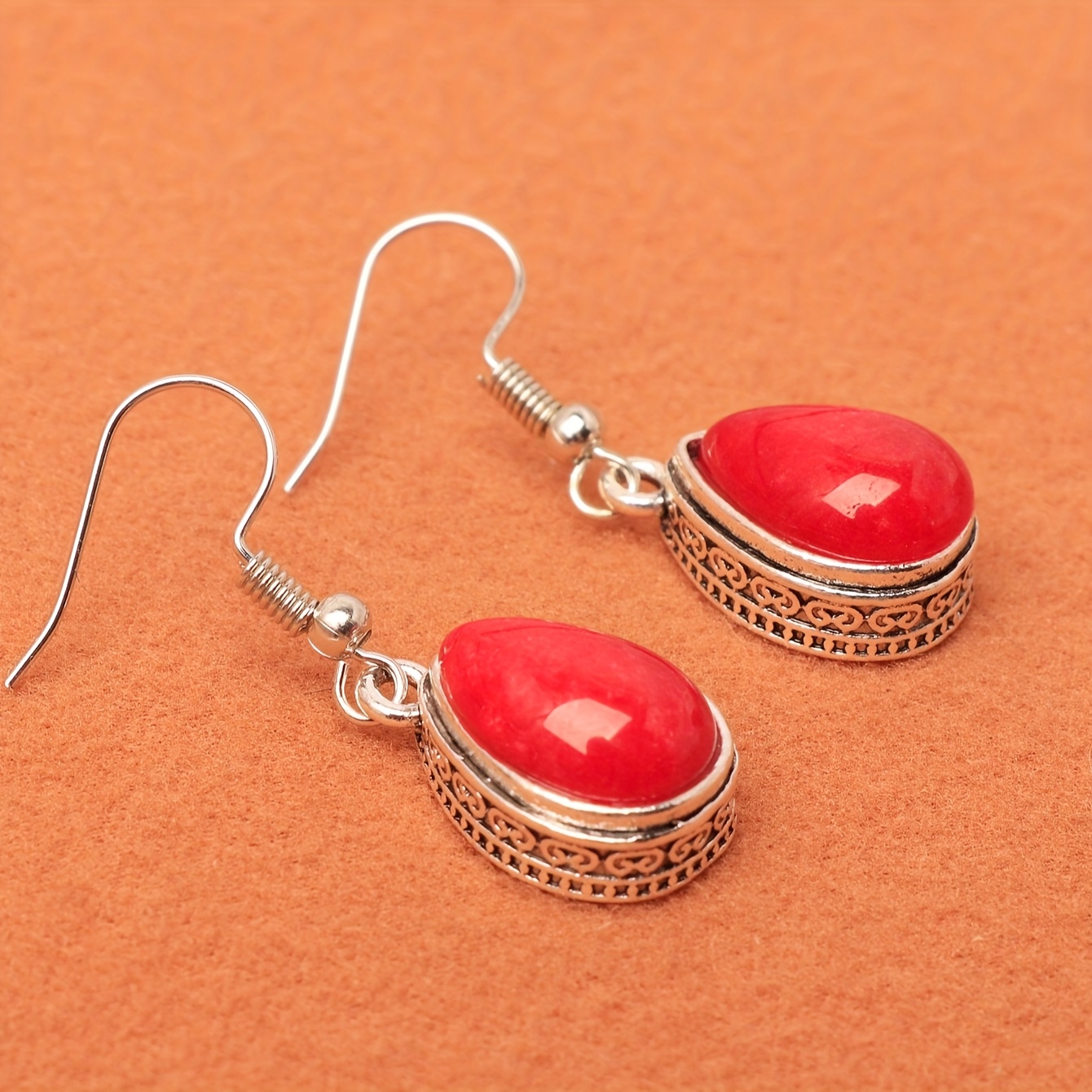 Women's Vintage Large Red Teardrop Earrings — Elegant Gift