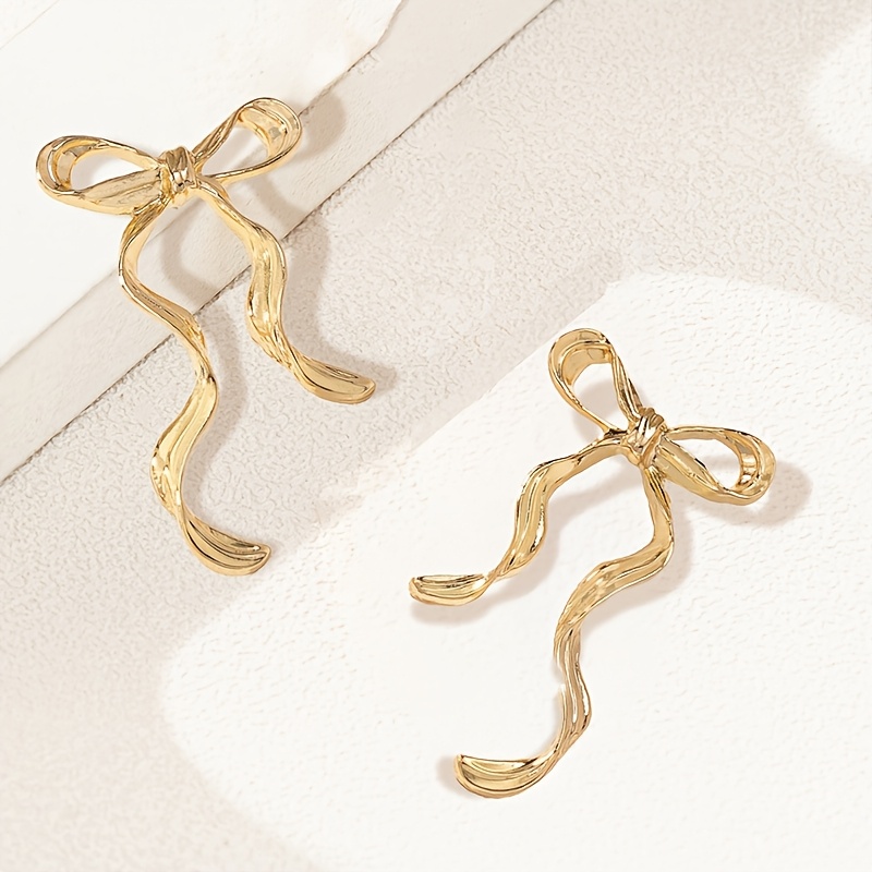 Hollow Bow Women's Earrings Set - 2pcs Classic Textured Design