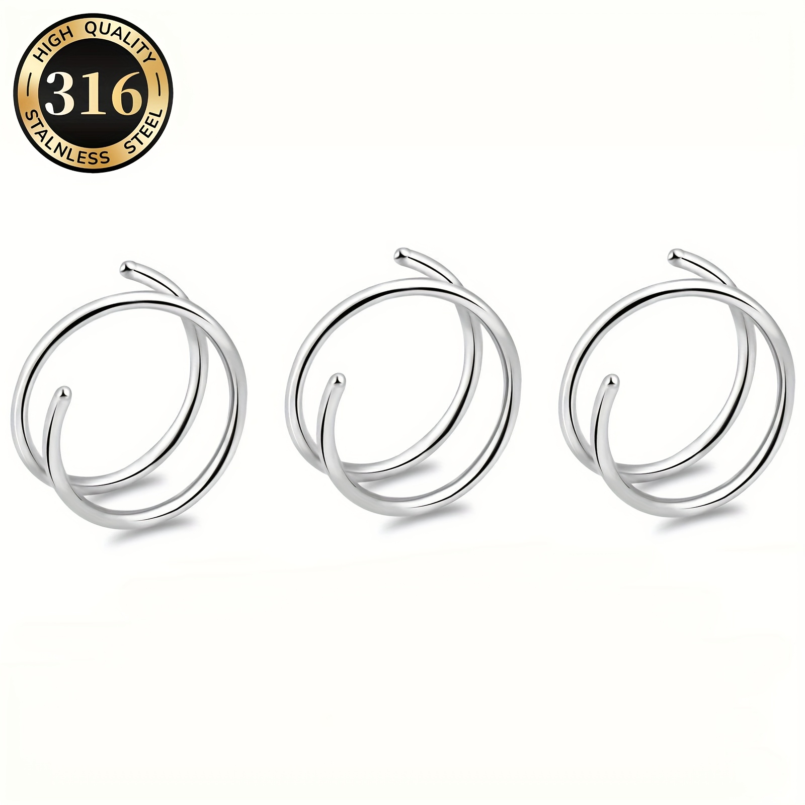 TEMU 3 piezas de joyería nasal de moda para mujer en acero inoxidable 316, anillo de nariz en , de , , adecuado para ocasiones de clubes y fiestas,