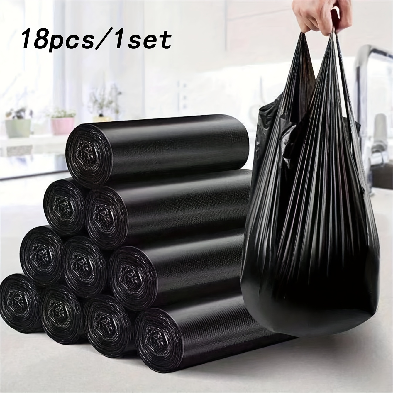 

18-pack Black Plastic Trash Bags, Disposable Garbage Bags With Easy-tear Dot- Join For Living Room, Bedroom, Bathroom, Toilet, Kitchen Use