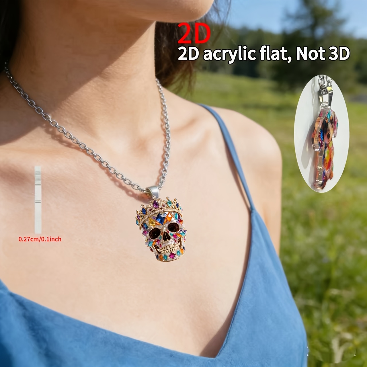 2D Flat Acrylic Skull Pattern Women's Pendant Necklace
