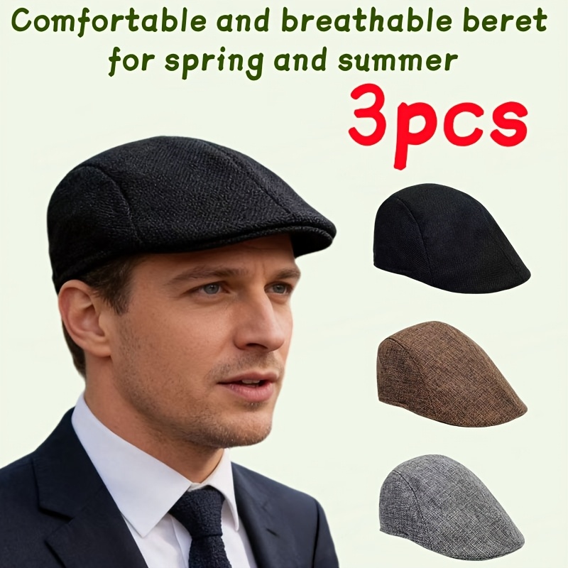 3pcs set spring summer breathable beret solid color duckbill newsboy cap casual outdoor   cap