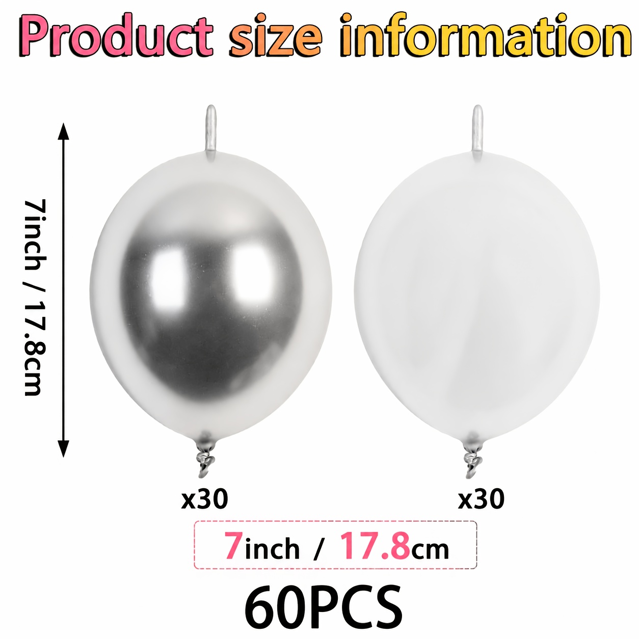 TEMU 60pcs, Silvery And White Connecting Balloons, 6inch With Tail Connecting Balloons Photography Props, Suitable For Wedding Parties, Birthday