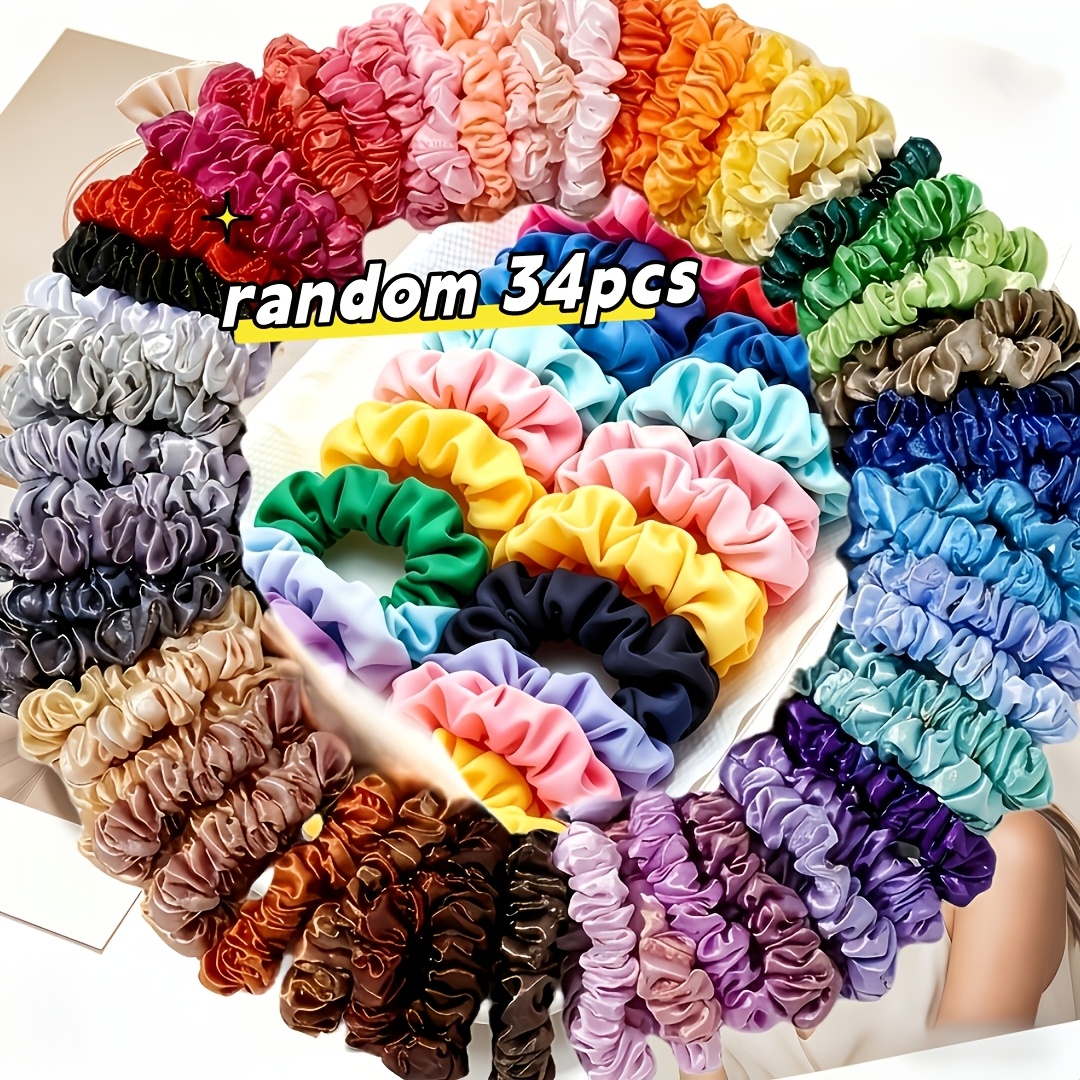 TEMU 34pcs Fashionable And Elegant Satin Texture Hair Circle Hair Band Random , Exquisite Hair Band, Suitable For Women' Use, Parties, Weddings,