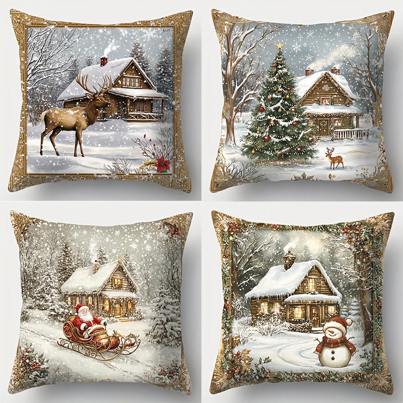 

4pcs, Christmas Theme, Incorporates Christmas , As Cabins, Elk, Etc., And The . The Is Of And Comfortable