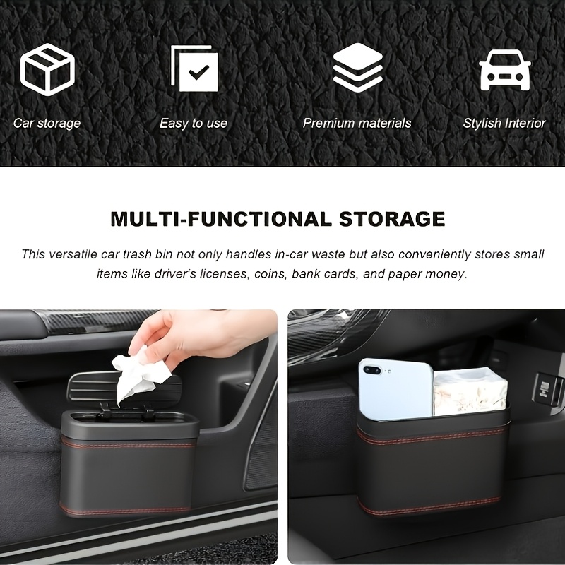 PU Leather Pop-Up Folding Car Trash Can & Storage Box - Hanging Organizer with Lid, Multifunctional Vehicle Garbage Bin Suitable for Car, Trucks,, SUVs - Compact Space-Saving for -the-