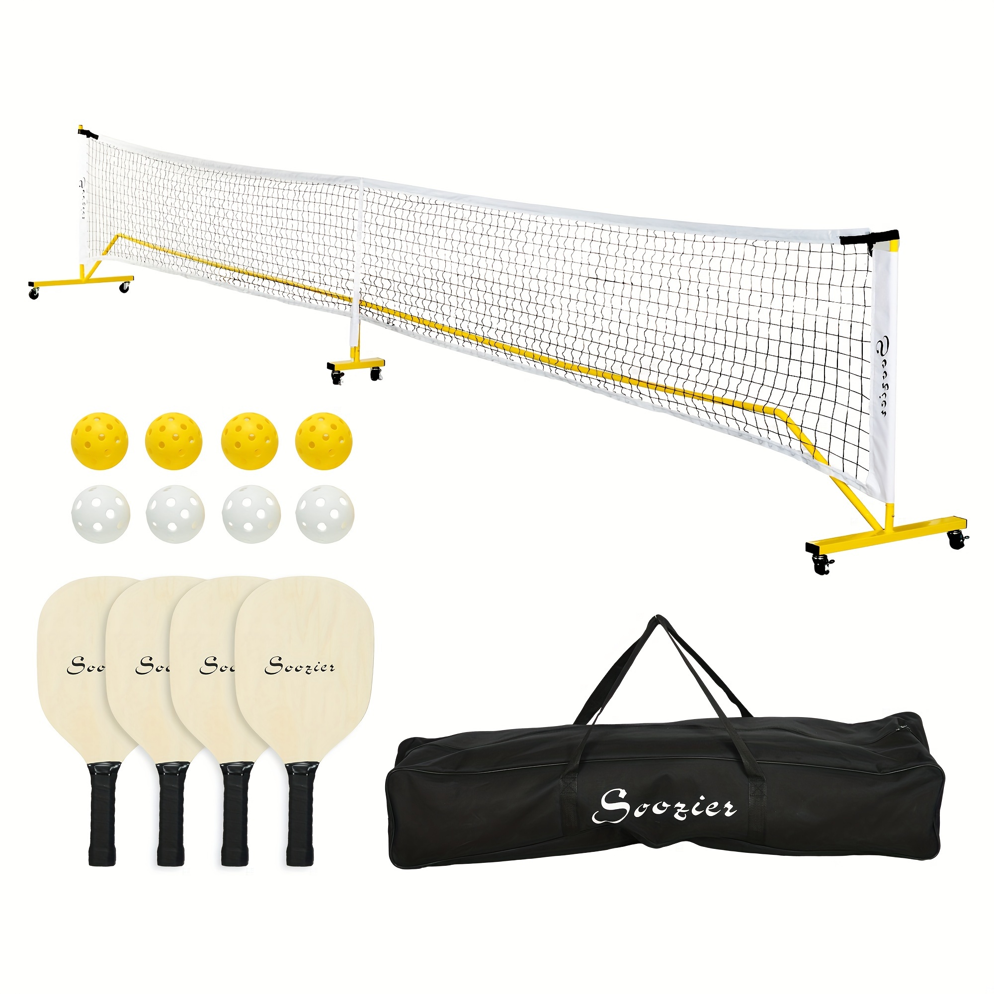 

Pickleball Training Net Set With Court Markers And Wheels, 22ft Portable Pickleball Net For Driveway With 4 Pickleball Paddles, 8 Pickleballs And 1 Carry Bag