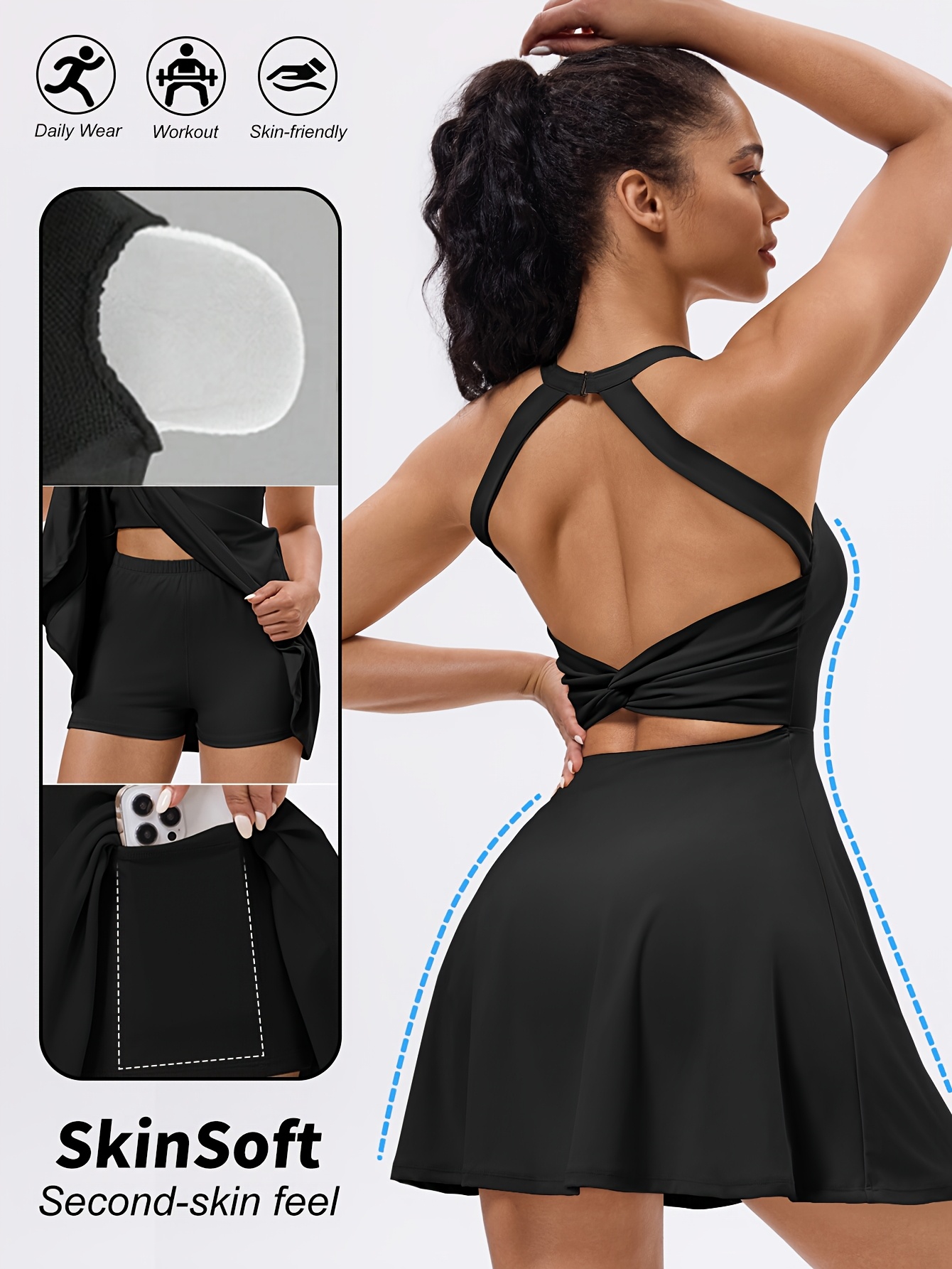sachin and babi light blue dress Women's Solid Colored Tennis Dress with Built in Shorts and Bra Sports Dress  Sleeveless Backless Quick Dry Tennis Golf Pickleball Round Neck Black White  Brown Tennis Clothing 2026