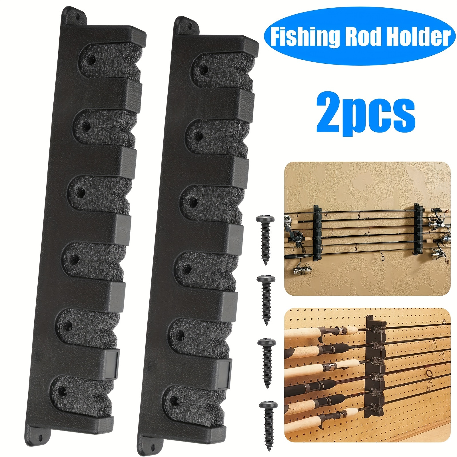 

2pcs Wall-mounted , Horizontal Pole Organizer, For 6 Rods, Space-saving Storage Rack For Fishing Gear
