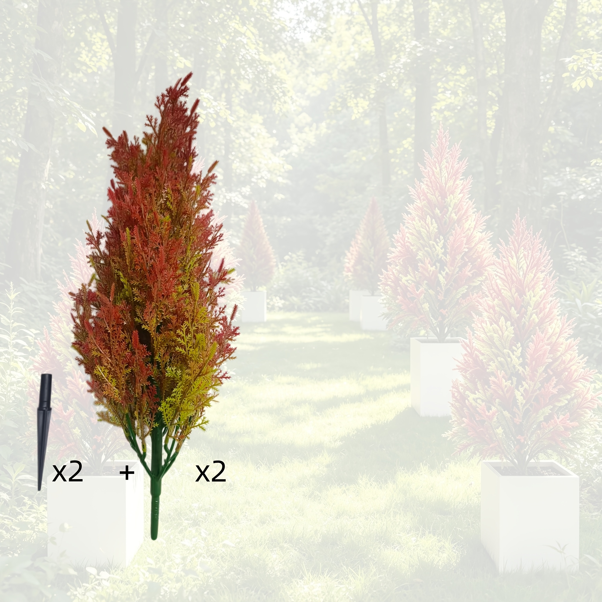 TEMU Set da 4 pezzi = 2 alberelli dorati stratificato e 2 inserti da terra . Nuovo stratificato color 2026. Grandi rami di misti rossi e con da terra