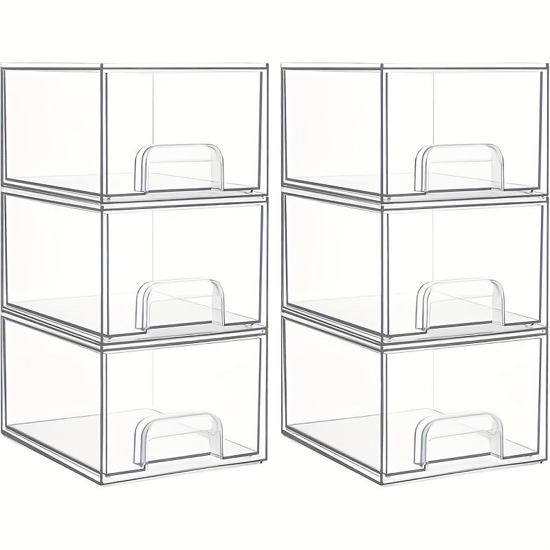 2 4 6 8pcs transparent stackable storage drawers 4 4 inch high acrylic bathroom makeup organizer plastic storage box suitable for vanity under sink kitchen cabinet pantry   storage boxes for organizing