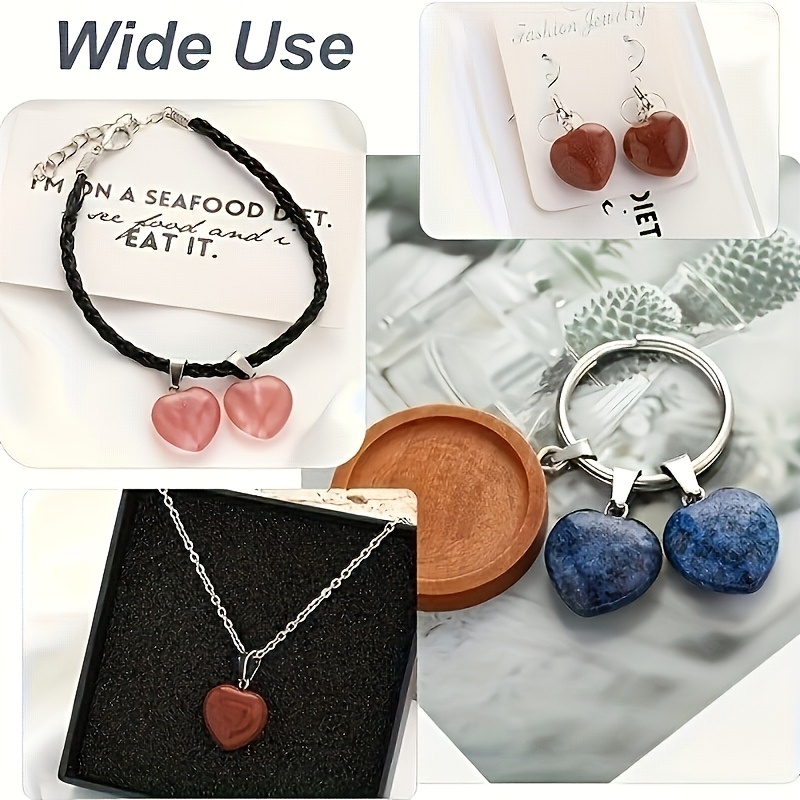 11pcs Mixed Natural Stone Heart Pendant Necklaces Set
