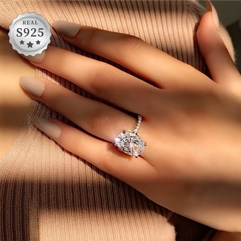 TEMU Bague de à chaîne en argent S925, -décoloration, incrustée de rose, cadeau de la Saint-Valentin pour elle, pour un usage , une fête, des remises