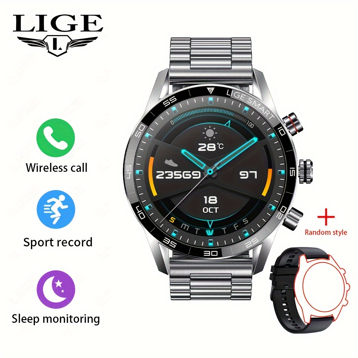 LIGE Elegant Smartwatch Bundle - 3.35cm Full Touch Screen, Call & AI Voice Functionality,, Fitness Tracker with Multiple Motion Modes, Alarm Clock, Music Player, for Android & for iPhone - Ideal Gift for Any Occasion, Smart Watch for Android Phones