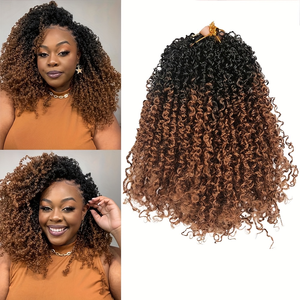 TEMU 90 Strands Twist Crochet Hair - 30.48 Cm 3 Packs (30 Strands/pcs) Fluffy Spring Mini Twist Short Twist, Ombre Brown Pre-looped Crochet Braids